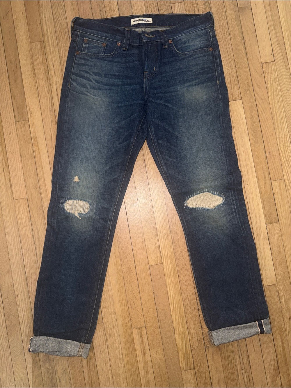 Rivet & Thread Dark Blue Distressed Denim